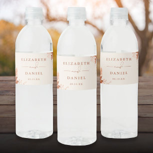 Höst Terrakotta Blommig Bröllop Vattenflaskor Etikett