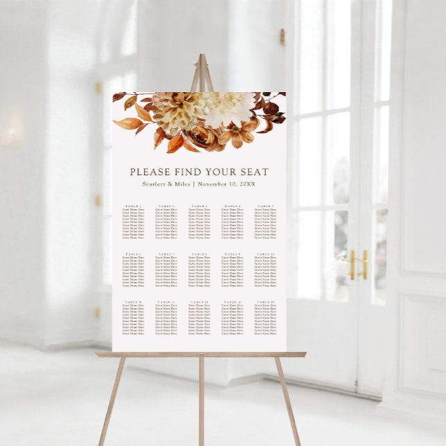 Höst Terrakotta Blommig Bröllopsställning Poster (Fall Terracotta Floral Wedding Seating Chart
)