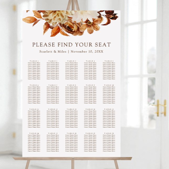 Höst Terrakotta Blommig Bröllopsställning Poster (Fall Terracotta Floral Wedding Seating Chart by Painted Paperie
)
