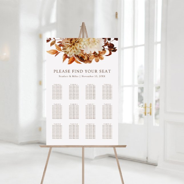 Höst Terrakotta Blommig Bröllopsställningskarta Poster (Fall Terracotta Floral Wedding Seating Chart
)