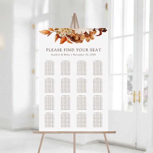 Höst Terrakotta Blommig Bröllopsställningskarta Poster (Fall Terracotta Floral Wedding Seating Chart
)