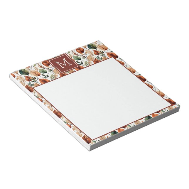Höst terrakotta och salvia blad mönster monogram anteckningsblock (Vinklad)