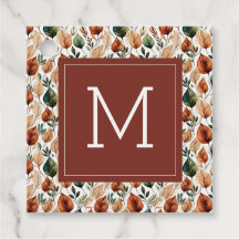 Höst terrakotta och salvia blad mönster monogram