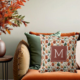 Höst terrakotta och salvia blad mönster monogram kudde