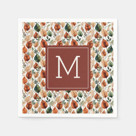 Höst terrakotta och salvia blad mönster monogram pappersservett