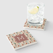 Höst terrakotta och salvia blad mönster monogram