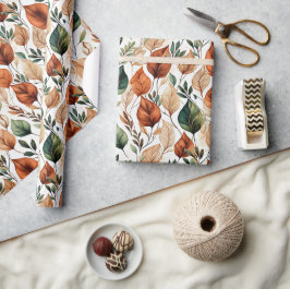 Höst terrakotta och salvia blad mönster presentpapper