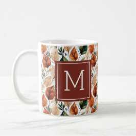 Höst terrakotta- och salviabladsmönster monogram kaffemugg