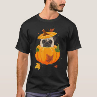 Höst & Thanksgiving För Barn Mops Hund Pumpa & Löv T Shirt