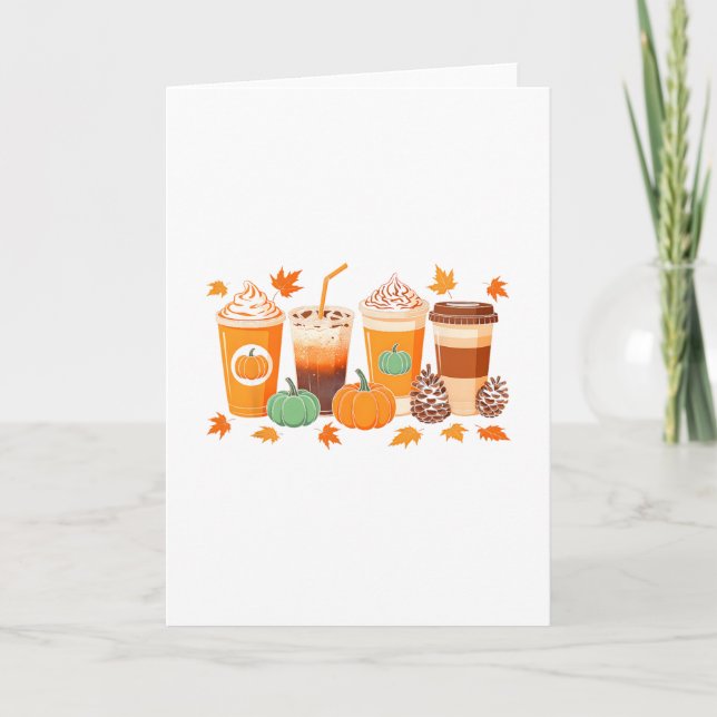 Höst Thanksgiving Pumpa Kryddad Kaffe Latte Höst Kort (Framsida)