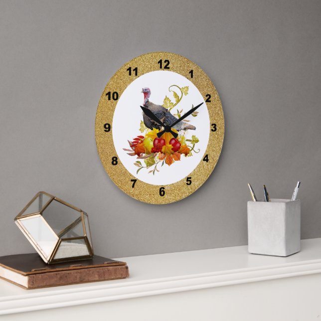 Höst/Thanksgiving Turkiet Pumpkin Wall Clock Stor Klocka (Kontor)
