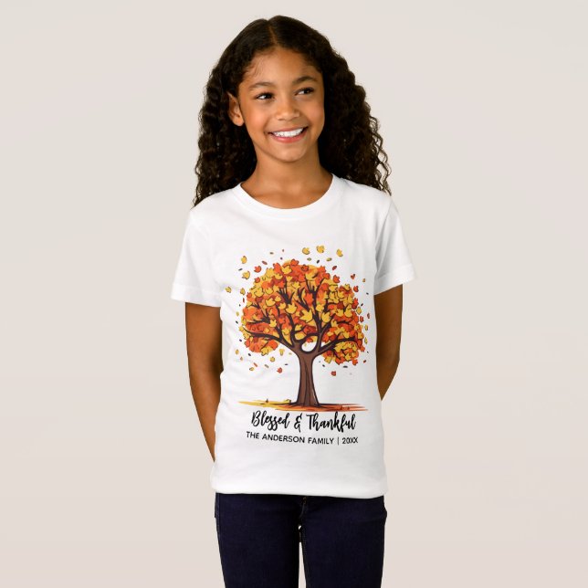 Höst Träd Glad Thanksgiving Lycklig T Shirt (Hel framsida)