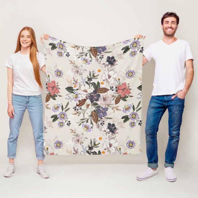 Höst utandning Sömlös blomma Mönster Fleecefilt (På plats)