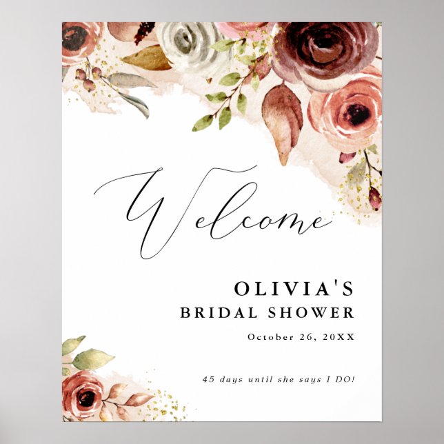 Höst Vattenfärg Blomma Höst Floral Persika Välkomm Poster (Framsidan)