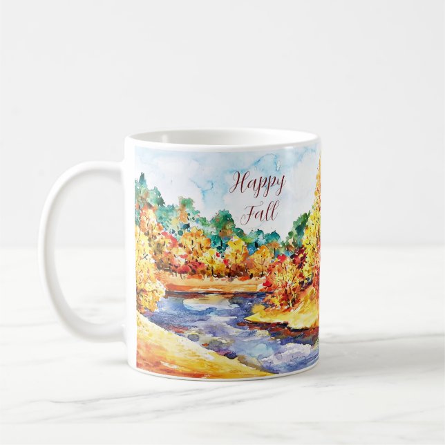 Höst vattenfarg landskap med anpassningsbar text  kaffemugg (Vänster)