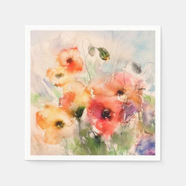 Höst vattenfärg poppies  pappersservett (Framsidan)