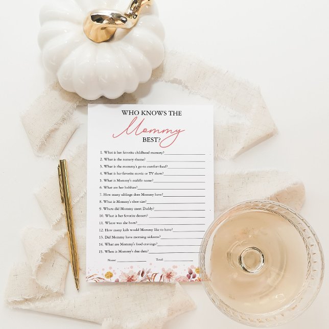 Höst - Vem Känner Mamma Bäst Baby Shower Spelkort Inbjudningar (Skapare uppladdad)