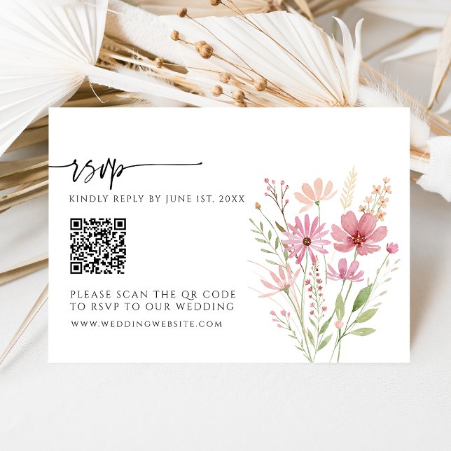 Höst Vildblomma Blommig QR-kod Bröllop RSVP-kort OSA Kort (Skapare uppladdad)