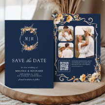 Höst Vildblomma Crest QR-kod Navy Blue Bröllop