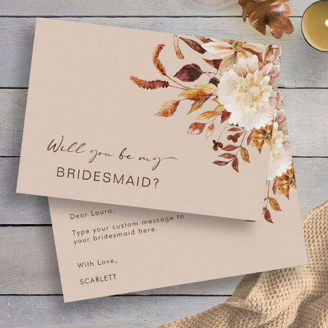Höst Vilken Brudtärna Förlovningskort Inbjudningar (Autumn Floral Will You Be My Bridesmaid Proposal Card by Painted Paperie
)