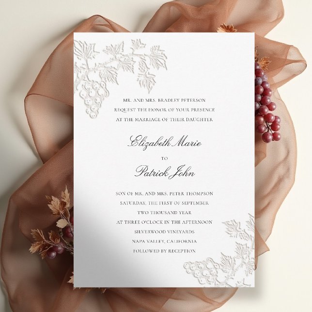Höst Vinodling Modern Klassisk Vingård Pärl Bröllo Inbjudningar (fall vineyard wedding invitation grapevine winery formal modern classic black tie pearl white)