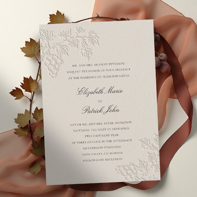 Höst Vinodling Modern Klassisk Vinkällare Vete Brö Inbjudningar (fall vineyard wedding invitation grapevine winery formal modern classic black tie wheat beige)