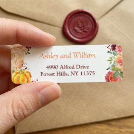 Höst vinröd orange blomstermotiv blad pumpa returadress etikett