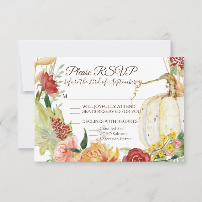 Höst Vit Pumpa Blommig Burgunder Krans Bröllop OSA Kort (Framsida)