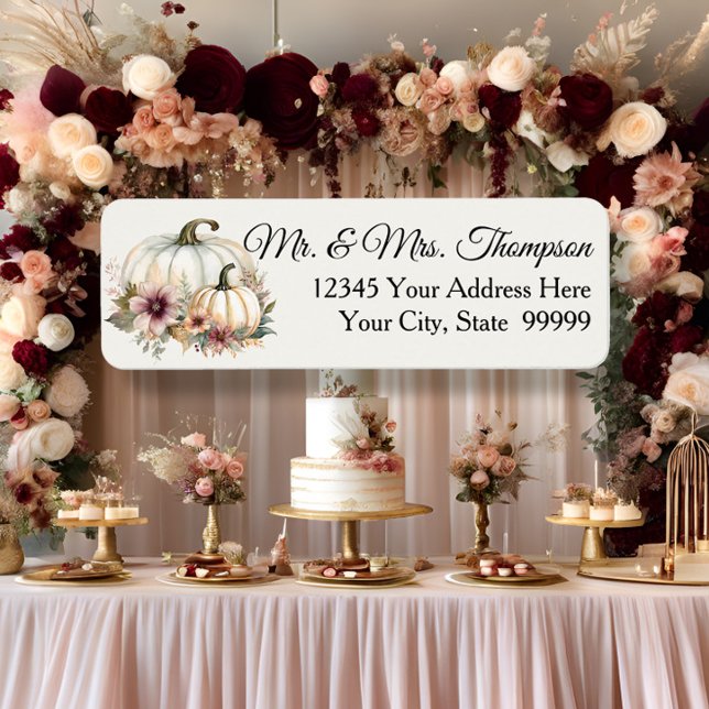 Höst Vit Pumpa Blommig Burgunder Returadress Returadress Etikett (Skapare uppladdad)