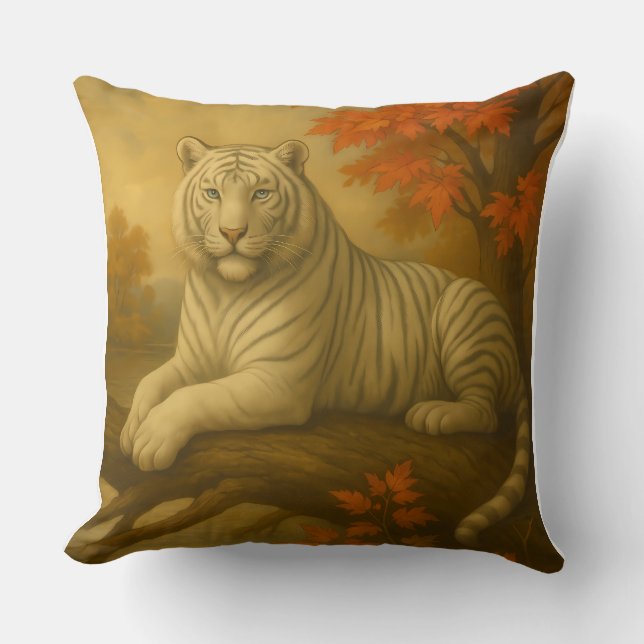 Höst Vit Tiger – Finkonst Canvas Kudde (Framsida)