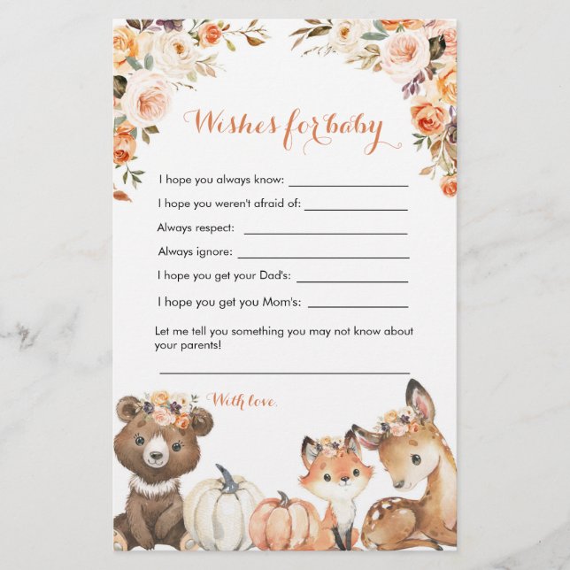 Höst Woodland Oh Baby Shower Önskemål for Baby (Framsida)