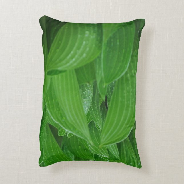 Hosta Lämnar med regndroppar, accent Pillow Prydnadskudde (Baksidan(Vertikal))