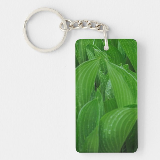 Hosta Löv med Raindrops Acrylic Keychain (Framsidan)