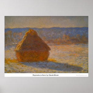 Höstackar i snö vid Claude Monet Poster