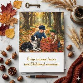 Höstakvarell Barn & Border Collie Nostalgisk Kort