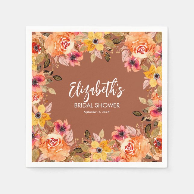 Höstakvarellblommor på Terrakotta Pappersservett (Framsidan)