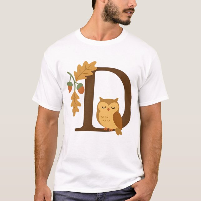 Höstalfabet Monogram Bokstav D � Ugglan med Ek L T Shirt (Framsida)