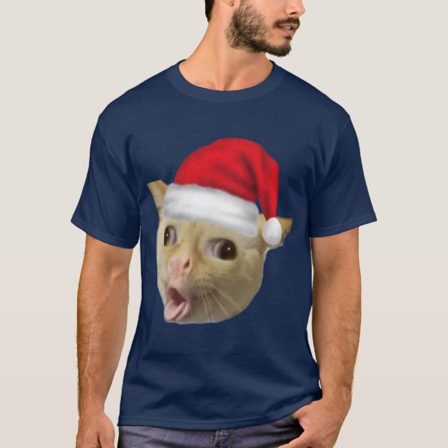Hostande katt i jul meme vänner t shirt (Framsida)