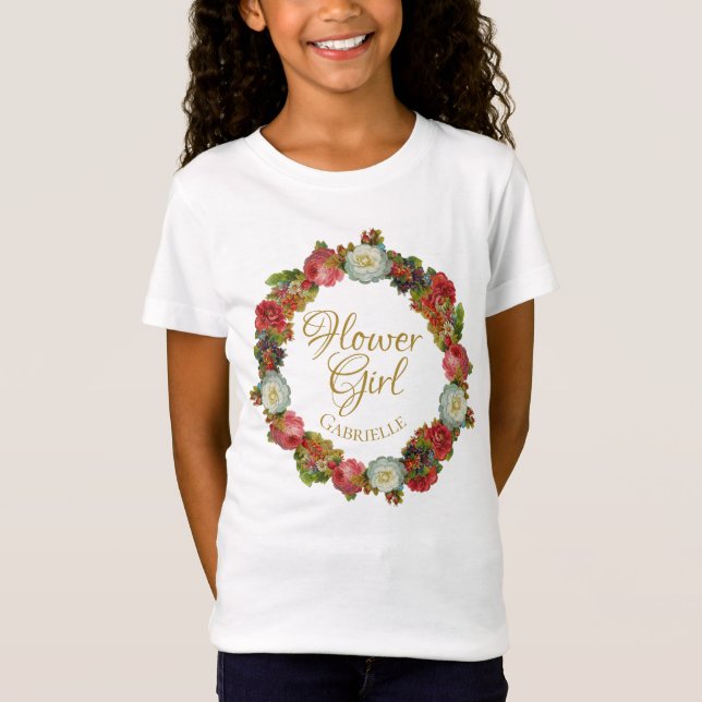 Höstårens Blommigt Utandningsblomma Flicksbröllop- T Shirt (Framsida)