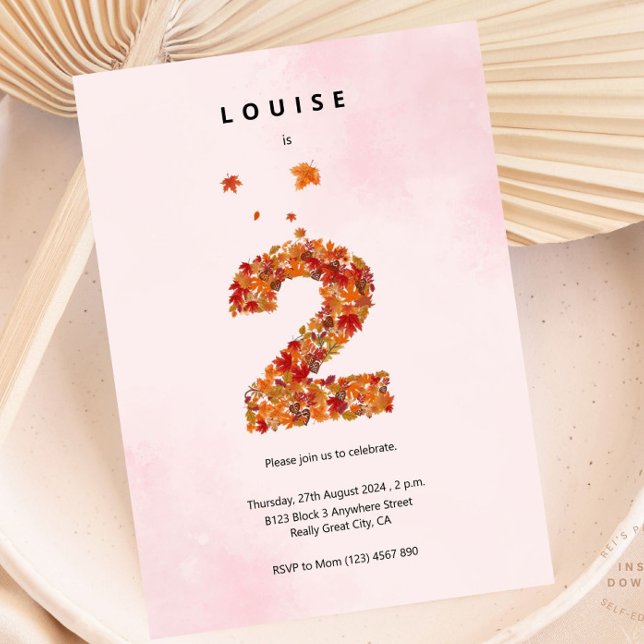 Höstårens fallande Blommigt Garden 2:a födelsedag Inbjudningar (Skapare uppladdad)