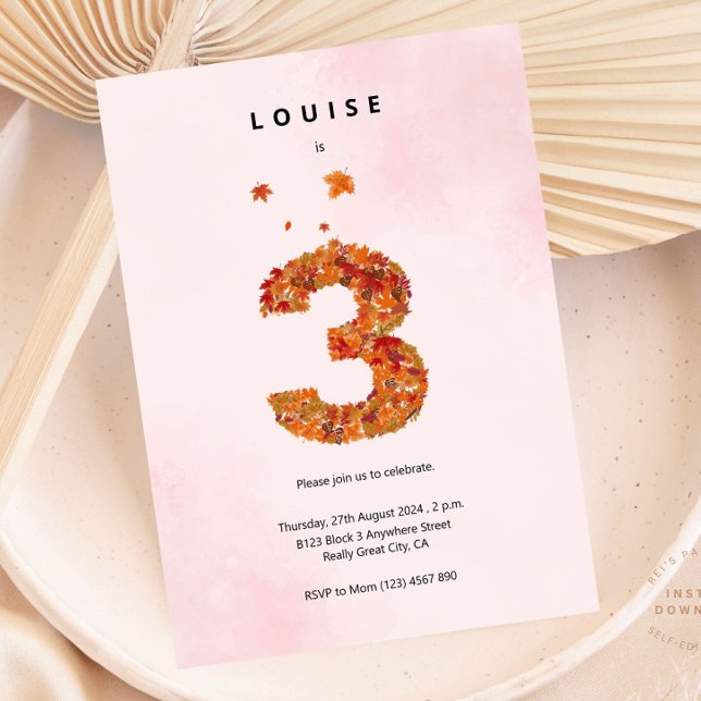 Höstårens fallande Blommigt Garden 3:e födelsedag Inbjudningar (Skapare uppladdad)