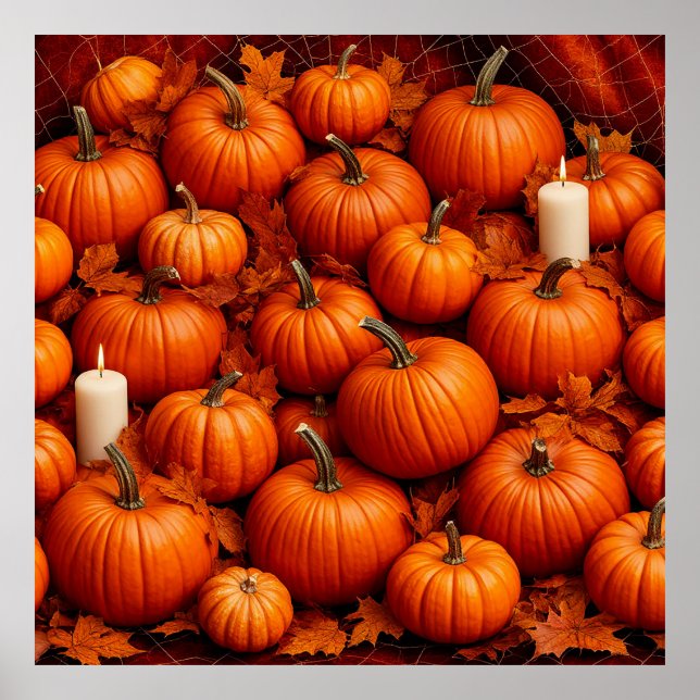 Höstarrangemang av pumpor med blad poster (Framsidan)