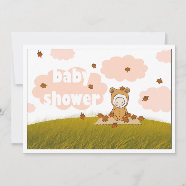 Höstbaby i fallande löv Baby Shower Inbjudan (Framsida)