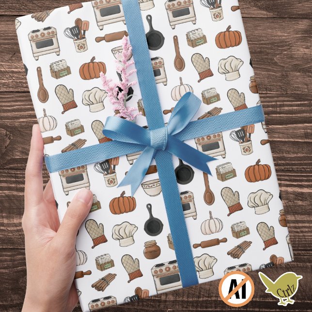 Höstbakning och säsongens matlagning presentpapper (Attending a holiday gathering? Thank the hostess or chef with this baking and cooking gift wrap.)