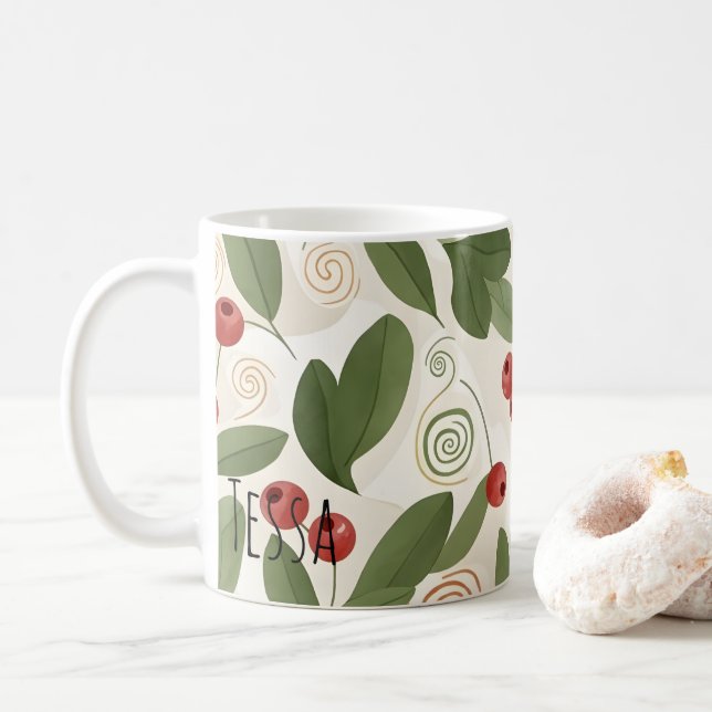 Höstbär och botaniska blad Mönster Kaffemugg (Med munk)