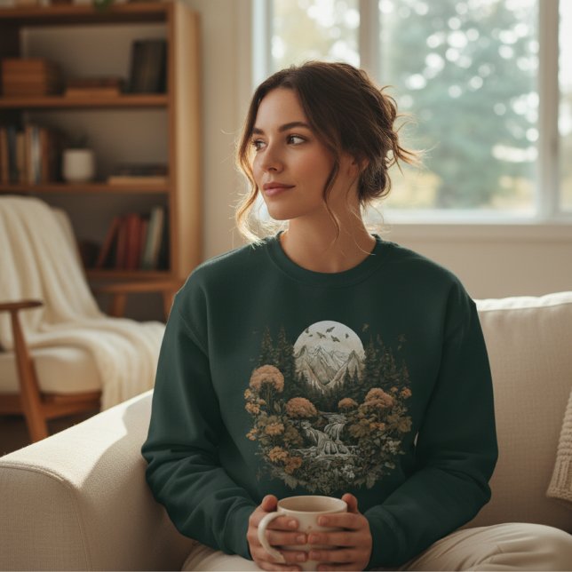 Höstberg Vattenfall Skog Naturscen T Shirt (Skapare uppladdad)