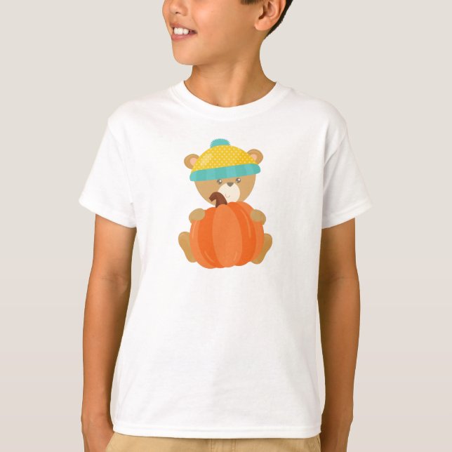 Höstbjörn, kutbjörn, björn med hatt, pumpa t shirt (Framsida)