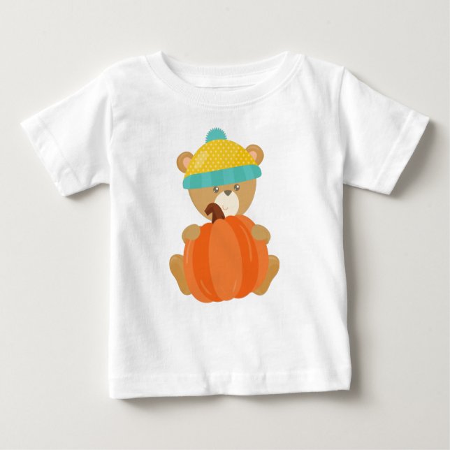 Höstbjörn, kutbjörn, björn med hatt, pumpa t shirt (Framsida)