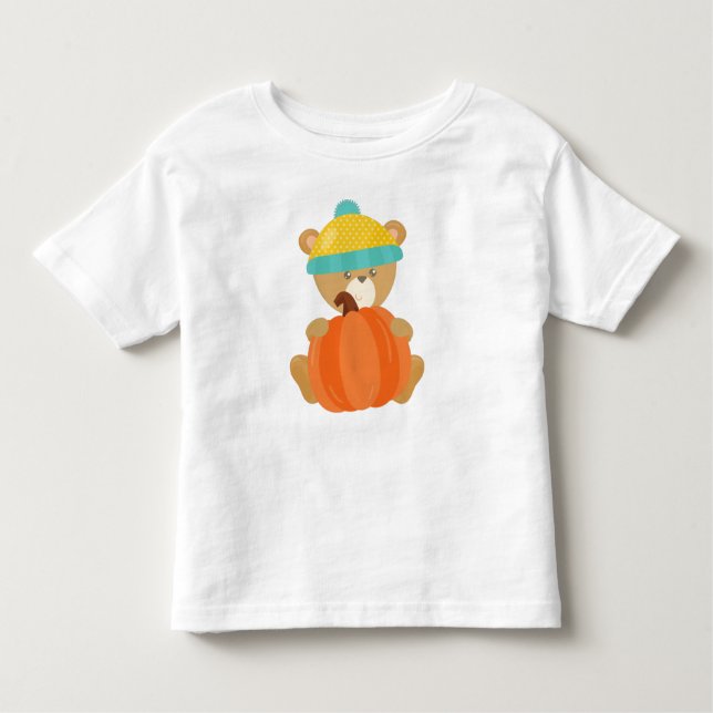 Höstbjörn, kutbjörn, björn med hatt, pumpa t shirt (Framsida)