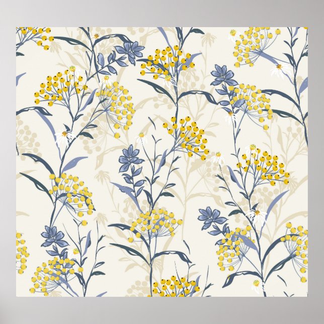 Höstbjörnbär löv gult, färglös sömlös. poster (Framsidan)